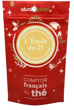 Thé Noir L’Étoile du 25 – Comptoir Français du Thé – Mélange Gourmand Saveur Cerise en Vrac 80g – Robe d’Ambre, Boisson Festive & Raffinée, Idéale pour les Fêtes