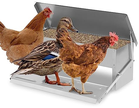 Yakimz 1x Futterautomat Hühner Hühnerfutterautomat Futterspender 5kg, mit Deckel Automatisches Pedal Geflügelfutterautomat, Futtertrog Hühnerfutter, für Geflügel, Wasserdicht rattensicher