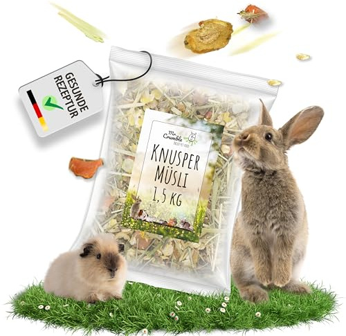 Mr. Crumble Kaninchenfutter 1,5 kg – Weizenfrei, ohne Pellets – Knuspermüsli mit Kräutern & Gemüse – hoher Rohfaseranteil