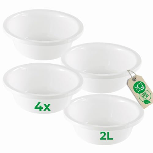 Novaliv 4x Spülschüssel Rund 2L, D24 cm, Weiß, BPA-frei Spülmaschinenfest Ideal für Küche und Camping, kleine Rundschüssel, Plastikschüssel klein, Waschschüssel klein, Plastic bowl