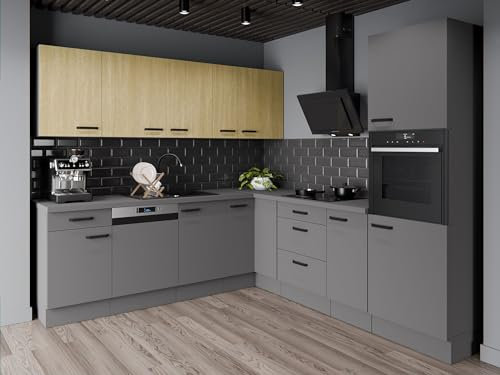 Winkelküche Nessa + Scandi 250x250 Fischgrät Optik Küchenzeile Einbauküche Küche