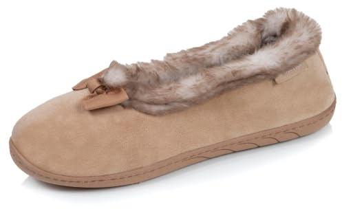 Isotoner Chaussons pantoufles Ballerines femme en velours, semelle ultra confort, soutient votre voûte plantaire, mousse à mémoire de forme, 38, camel