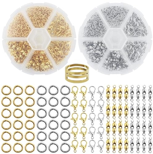 1140 pezzi chiusura a catena, chiusure per braccialetti, gancetti per braccialetti, 2 colori, oro e argento, per collane, bracciali, cavigliere, gioielli fai da te