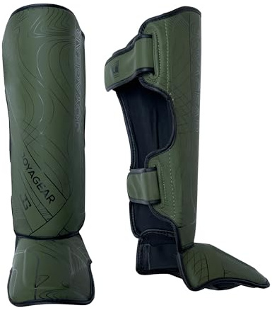 JOYA - Espinilleras para kickboxing, color verde M, fabricadas en piel sintética de alta calidad, para artes marciales, espinilleras, Muay Thai, Joya Fight Gear