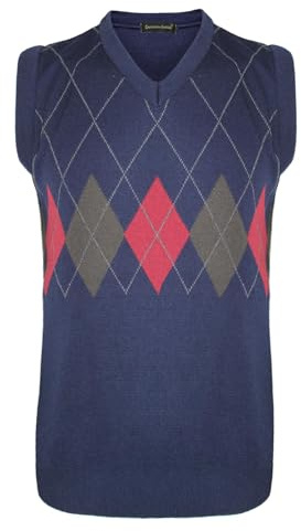 New Men Classic V-Neck Knitted Sleeveless Vest Sweater Jumper Top Ribbed Edge Argyle Knit Size S-3XL