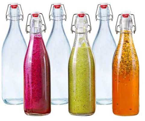 MUAMAX 6PCS 500 ML Clear Glass Bottles with Swing Top,Glass Preserve Bottle for Home Brewing,Airtight Glasses Dispenser,Transparent Beer Bottlesg top lids