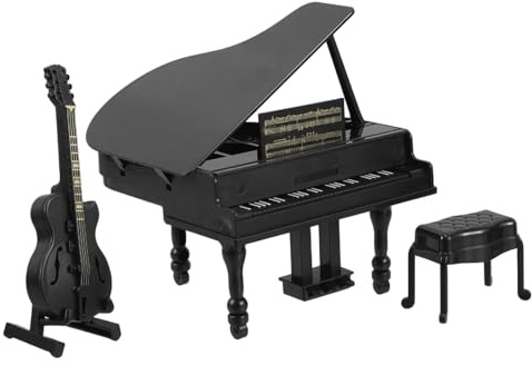 MOLUCKFU Set Miniatures Instruments Musique pour Maison de Poupée Piano à Queue et Guitare Réalistes Accessoires Décoratifs Durables pour Collection et Décoration