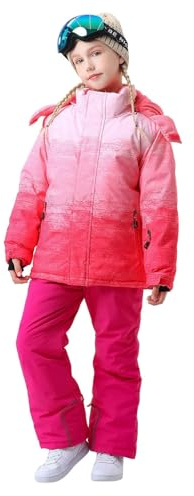 Generisch Combinaison de ski pour enfant - Veste polaire avec poche pour pantalon - Pour l'hiver et le snowboard - Combinaison de neige chaude unisexe, Rose, 12-14 ans