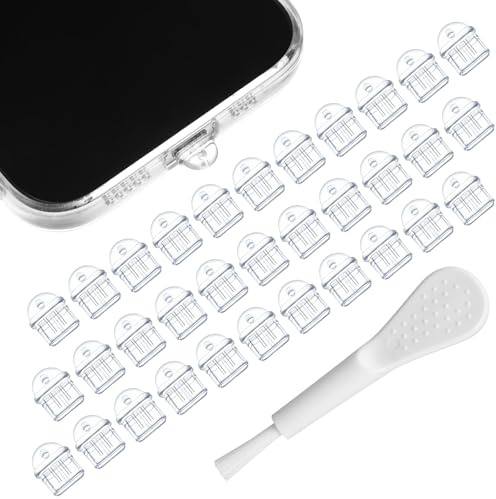 Ajcotahm 50 tapones antipolvo tipo C, silicona transparente, USB C, tapón antipolvo con cepillo de limpieza, fundas protectoras de puerto de carga para teléfonos, auriculares, portátiles, accesorios