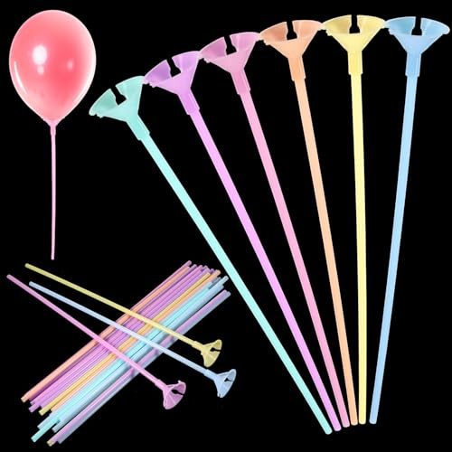 IANFAN 30 Pcs Balloon Holder Sticks, Plastic Balloon Sticks with Cups Colorful Balloons Holder Long Balloons Holders Stick for TyingBalloon Birthday Parties Graduation Holiday Wedding Anniversary