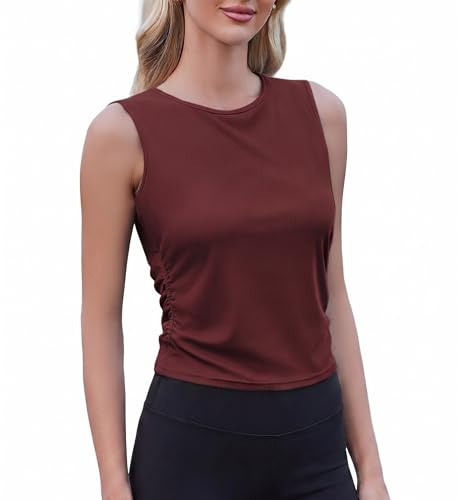 PINSPARK Camiseta Deportiva Sin Mangas para Mujer Ideal para Yoga con Cuello Redondo Acanalada Ligera Funcional para Fitness y Uso Casual en Verano
