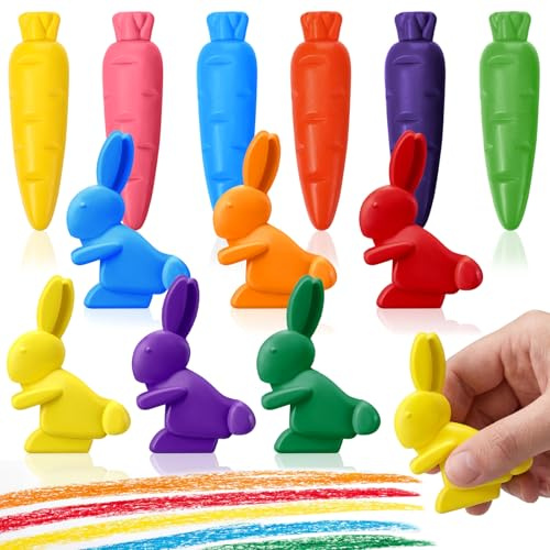 Marspark 12 Pcs Easter Crayons Bulk Colorful Bunny Carrot Crayon Easter Basket Stuffers Washable Erasable Painting Supplies Gift Fun Drawing Tools for Home Art Basket Fillers
