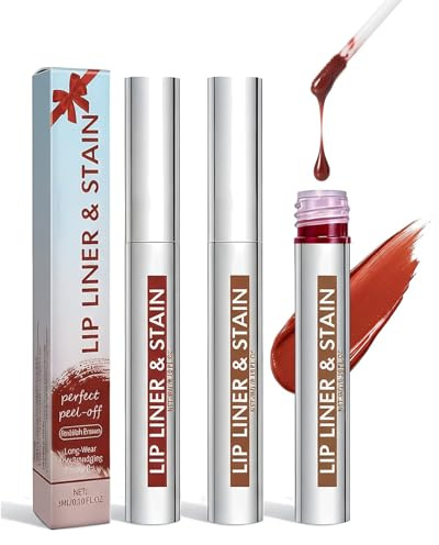 3pcs Delineador de Labios Peel-Off – Pintalabios Larga Duración e Impermeable, Tinte de Labios de Alta Pigmentación – Maquillaje Preciso para Cenas de Gala y Uso Diario (Cacao, Marrón Rojizo, Nude)