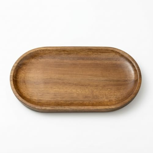 Liten oval bricka i naturligt akaciaträ för kök och badrum, dekorativ bricka, design för ljus, smycken, nycklar, skedhållare, kök och aperitif, kaffe, te, 1 st