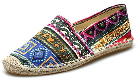 Unisex Espadrilles für Herren, Leinen Sole Casual Travel Schuhe für Paare Chinesischer Stil Ethnische Minderheit Kostüm Segeltuchschuhe, Yellow, 41
