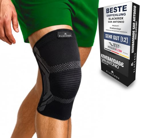 BLACKROX Kniebandage [Vergleichssieger 2024] Gr. S-XL | Für Damen & Herren | Stabilisierung für das Knie & Meniskus | Perfekt für Sport, Kraftsport & Bodybuilding | KNIEBANDAGE V1 | Schwarz Gr. M