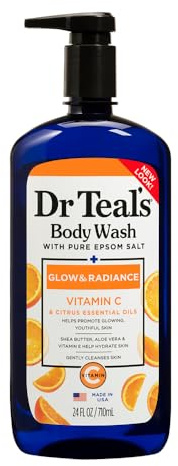 Dr Teal's Body Wash with Pure Epsom Salt, Glow & Radiance, Vitamin C & Citrus Essential Oils Teal's, 24 fl oz