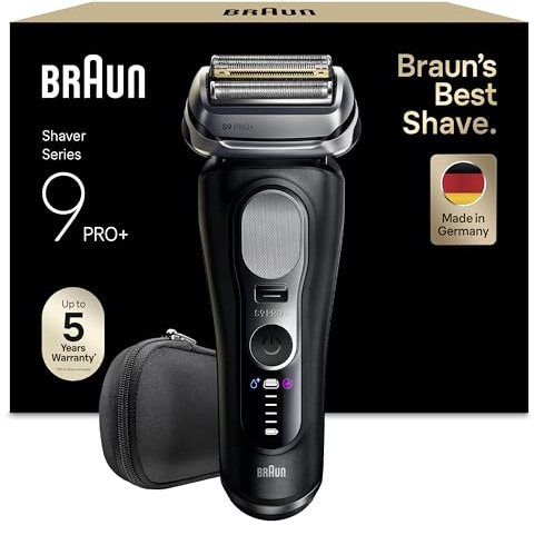 Braun Rasierer Herren Elektrisch Series 9 PRO+, 9600S, Schwarz - Elektrorasierer mit 5+1 Ultradünne Klingen, Barttrimmer mit 60 Min. Akku, Wasserdicht, Made in Germany, Inkl. Etui, Reinigungsbürste