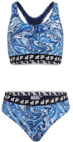 FILA Damen Salinas Racer Back Bikini-Set, Blue Acrylic AOP, L