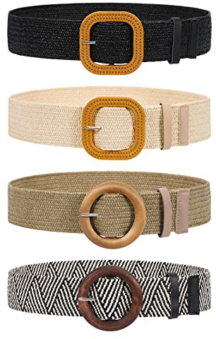 JASGOOD Elastic Wide Belts for Women- Fashion Straw Woven Elastic Stretch Waist Band Belt Summer Bohemian Ladies Beach Dress Belts