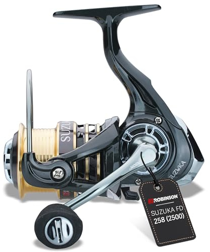 Robinson Angelrolle – Frontbremse, 8 Kugellager, Duraluminium-Spule, 5.2:1, ideal zum Angeln auf Barsch, Zander und Hecht – Suzuka (2500)