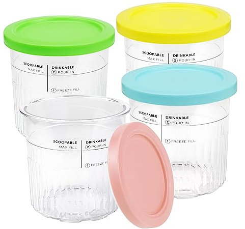 PRIMAFIRM Ninja Creami Pints and Lids 4 Pack, Ninja Creami Deluxe NC501 NC500 Series Ice Cream Makers Containers, Reusable Creami Pint Containers with Leak Proof Lids, BPA-Free & Dishwasher Safe