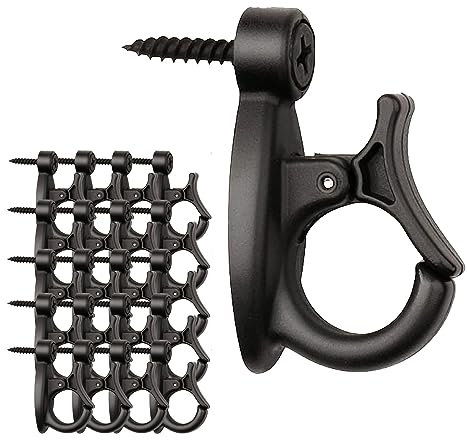 Paquete de 20 ganchos para colgar luz, ganchos Q-Hanger para luces de cadena con tornillo, ganchos de rosca para colgar luces de Navidad y cable de luces de cadena (negro)