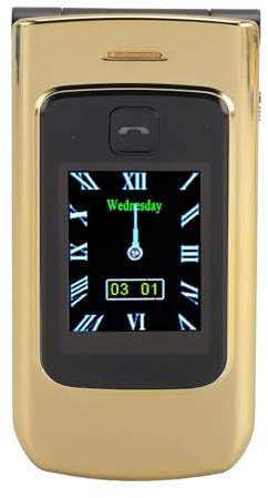 Äldre Mobiltelefon, Senior Flip Mobiltelefon 8 Familjnummer Dubbel Skärmtelefon (Guld)