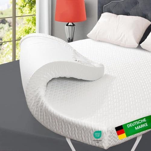 HERZtal Memory Gel Matratzenauflage, Atmungsaktiver Double Jersey Bezug, Anti-Rutsch Unterseite, Spannbänder für Matratzen bis 30 cm (200x200cm)