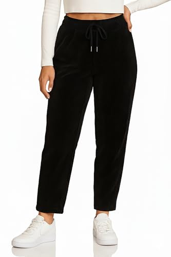 Kendindza Cordhose Damen Hose Stretch Joggpants Damen elegant Stoffhose Schlupfhose Fein Cord Schwarz S