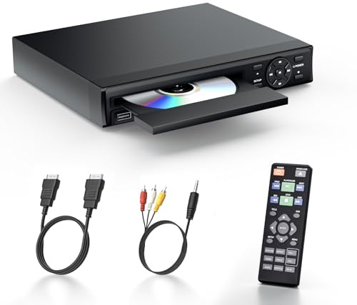 Desobry DVD Player for TV, 1080p HD DVD Player with HDMI, Region Free DVD/CD Player with USB Port, Compact Small DVD Player with AV Output, Resume Playback & Remote