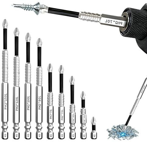 Set di 9 Punte per Trapano Avvitatore Iper Magnetiche, Punte Phillips Antiscivolo K5, Set di Punti Avvitatore K5 Antiscivolo Universali, Fortemente Magnetiche e Resistenti Compatibile con Tutti gli Av