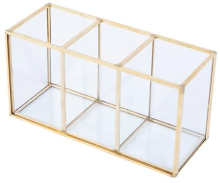 SEWACC Scatola Portatrucchi in Vetro Trasparente 3 Scomparti 18X9X7 CM Contenitore Multifunzionale per Cosmetici Secchio Portaoggetti per Uso Domestico e Organizzazione Trucco