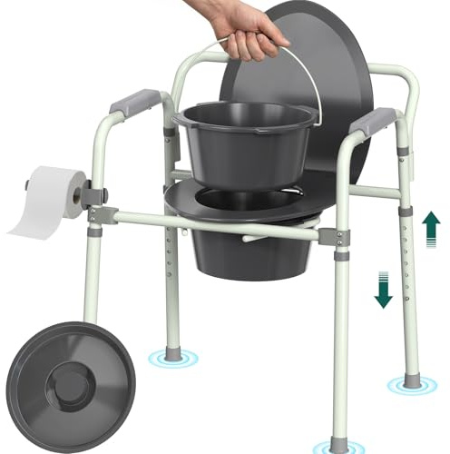 Luckfaith LBC01 Sedia Comoda WC 4-in-1 con Secchio Rimovibile – Ausilio Toilette Regolabile in Altezza fino a 180 kg, Sedia WC da Camera Pieghevole e Leggera per Anziani e Disabili