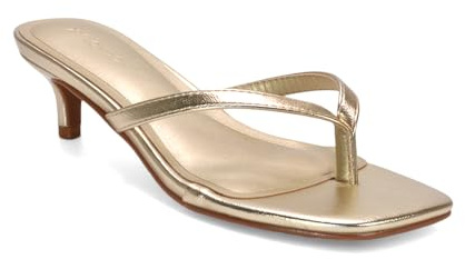 ESSEX GLAM Women's Heeled Toe Post Sandals Slip on Mule Synthetic Leather Dress Heel Gold Metallic Size 7