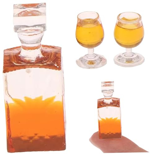 Accesorios para Casas de muñecas|Botella de Whisky para casa de muñecas Mini Botellas de Alcohol realistas Mini Botellas de Vino de Resina con 2 Tazas Accesorios Decorativos para entornos de casa de