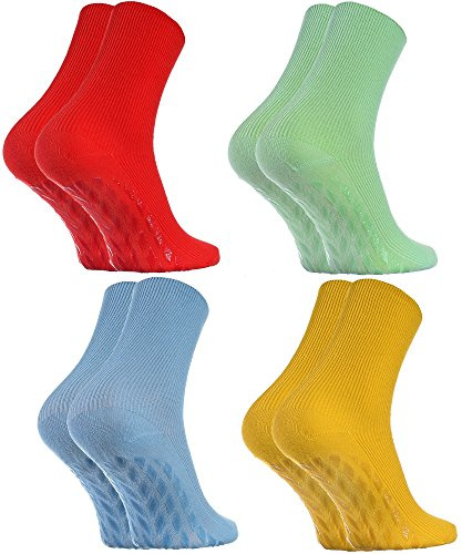 Rainbow Socks - Femme Homme Chaussettes Diabetique Sans Élastique Antidérapantes ABS - 4 Paire - Rouge Vert Jaune Bleu - Taille 42-43