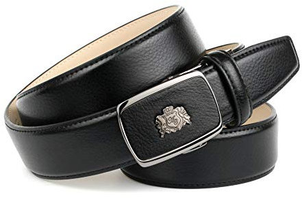 Anthoni Crown Gürtel Herren in Schwarz, mit Metalllogo, Automatikgürtel mit Automatikschließe, Ledergürtel für Herrenanzug, Herrenhose oder Jeans, 3,5cm breit, kürzbar, 105