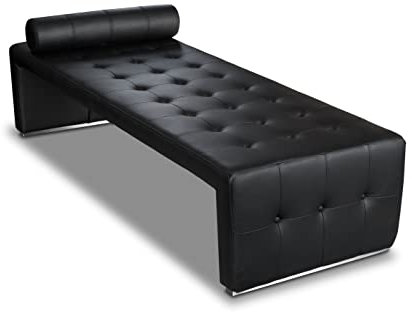 NEUERRAUM Bauhaus Récamière Daybed Chaiselongue Cube Minimalist - Cama de día de piel con suave cuello redondo, imagen de piel auténtica en color negro.