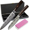 Zeuß Lot de 2 couteaux de cuisine professionnels en acier damassé 67 couches (32 cm et 24 cm) - Avec couteau de chef, couteau Santoku, manche en bois Pakka et pierre à aiguiser