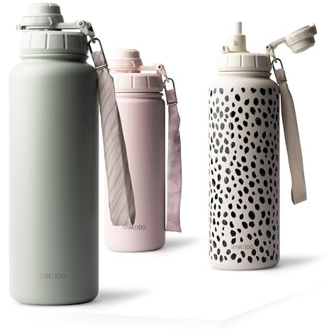 MAMEIDO Thermosflasche mit Strohhalm 1,2 l, auslaufsichere Trinkflasche Edelstahl isoliert, Wasserflasche BPA-frei mit Trageschlaufe, Water Bottle Sport (Desert Sage)
