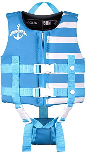 Boglia Enfant en Bas âge Swim Gilet, Floaties pour Enfants en Bas âge, Kid Vest Maillot de Bain avec flottation Sangle de sécurité réglable pour Unisexe Enfants, Rayures Bleu Clair S