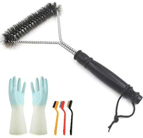 FRXAEZTG Cepillo Barbacoa de 30 cm,Cepillo Limpiador de Barbacoa de Acero Inoxidable,Grill Brush con 3 Mini Cepillos de Alambre y 1 par de Guantes para la Parrilla y la Barbacoa
