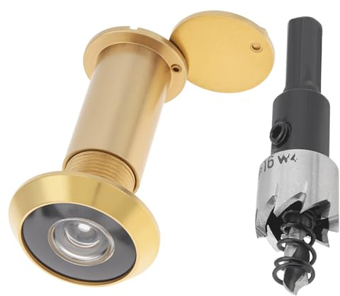 HOJLKLD Türspion, massives Messing, 200 Grad Guckloch mit 16 mm Bohrer für 3,8 cm bis 6,5 cm Türen, 1,6 cm Rohrdurchmesser, Tür-Augenspion mit Sichtschutzabdeckung (1, poliertes Gold)
