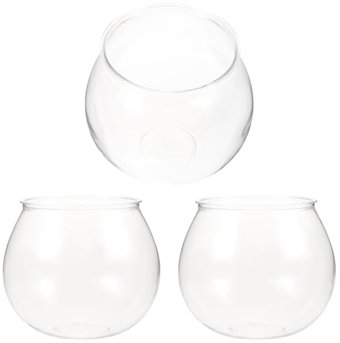 Alipis 3Pcs Plastic Fish Bowl, Clear Gold Fish Bowl Shatterproof Small Betta Fish Tank Desktop Round Aquarium Multi-purpose Bowl for, Drinking, Candy Holder, Vase,