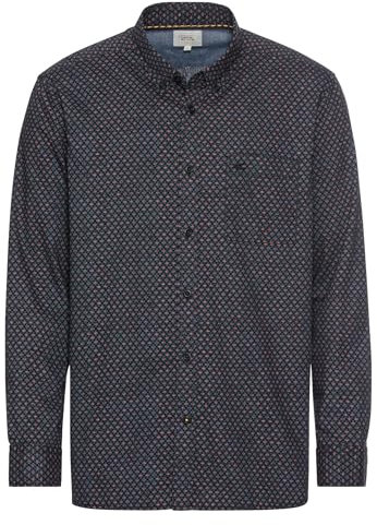 camel active Herren Langarmhemd mit Minimal-Print Dunkelblau-Rot, Menswear-XL