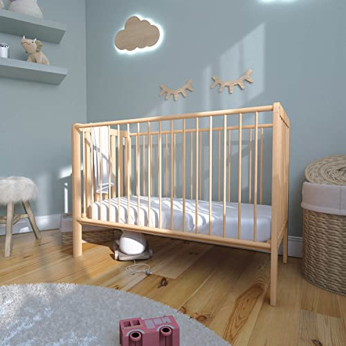 Staboos Babybett - Massivholz Kleinkindbett 70x140cm - 100% Buchenholz Babybett Natur - Gitterbett inkl. höhenverstellbarem Lattenrost - Baby Cot - Made in EU
