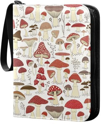 Cartoon Pilze Feldpflanzen Sammelkartenalbum 4 Taschen Kartenordner 50 Seiten 400 Karten PU Reißverschluss Kartenbinder Aufbewahrungshalter für Sportspielkarte