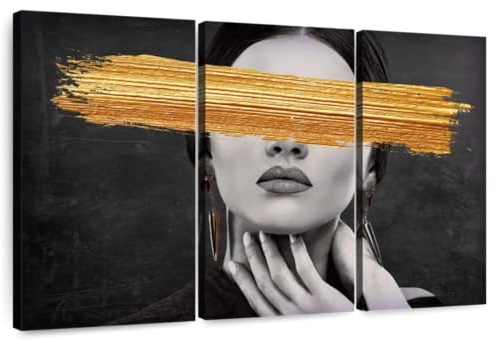 ElephantStock Refined Lady Paint Brush Stroke Wall Art - Horizontal Canvas - 3-Piece Living Room Wall Decor - Hand Photography Canvas Print - Gray and Black Decor for Wall - 45 X 28
