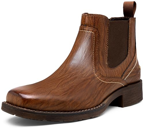 Jousen Chelsea Boots Men Square Toe Ankle Mens Dress Boots Casual Slip On Boots for Men(AMY8421 brown 8)